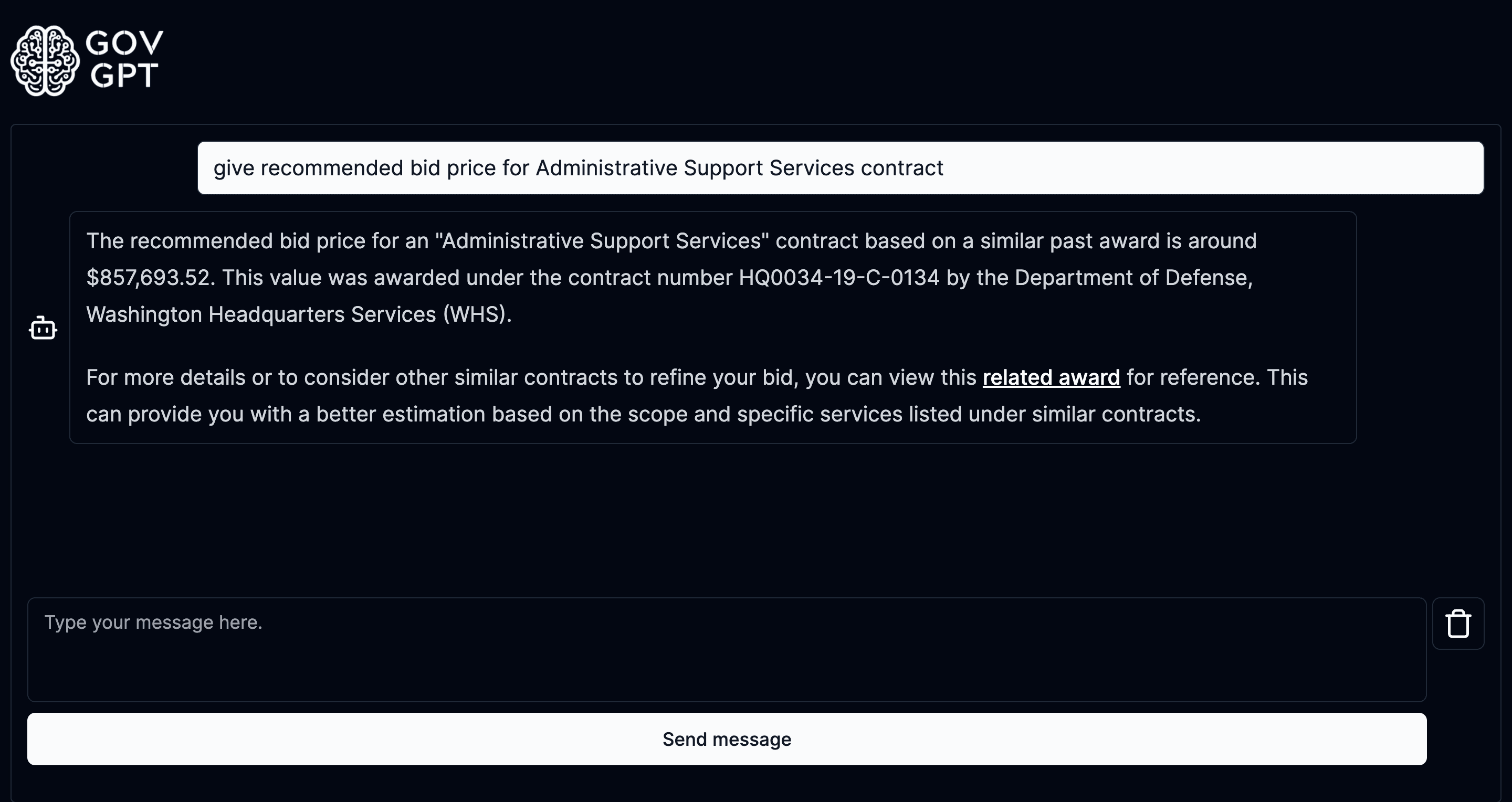 GovGPT Bid Price Recommendation Feature